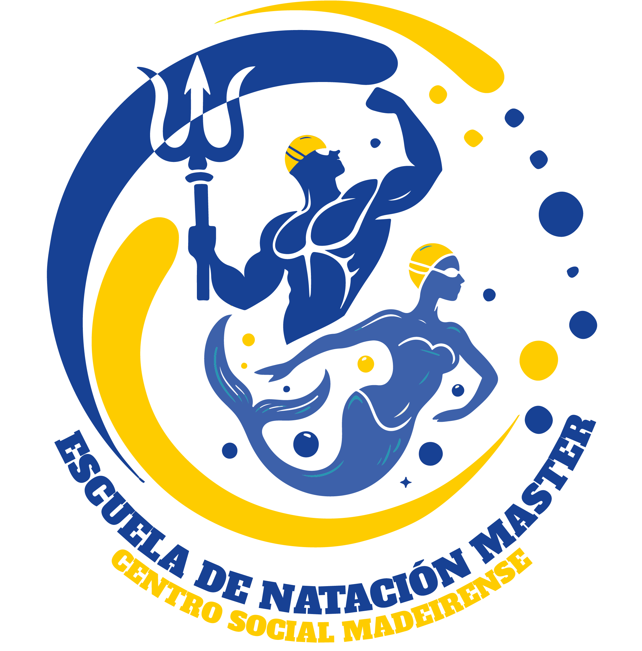 Club Logo representing Escuela de Natación Master with swimmers and a trident